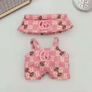 Labubu Clothes- Pink GG Overalls & Hat Set For Pop Marts Labubu Doll